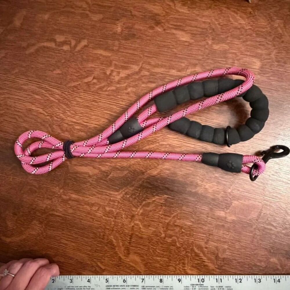 Pink Reflective Rope Dog Leash Padded Handle Heavy Duty Swivel Clasp